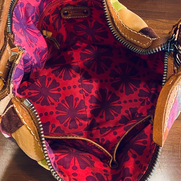 🌟4xHP🌟VTG 1990s Fossil Patchwork Leather & Suede Shoulder Bag - Picture 5 of 15